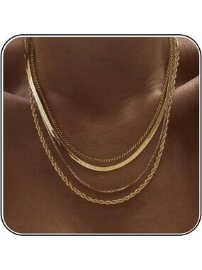 Trendy Layered Gold Plated Necklaces for Women - Waterproof Chunky Choker Set
